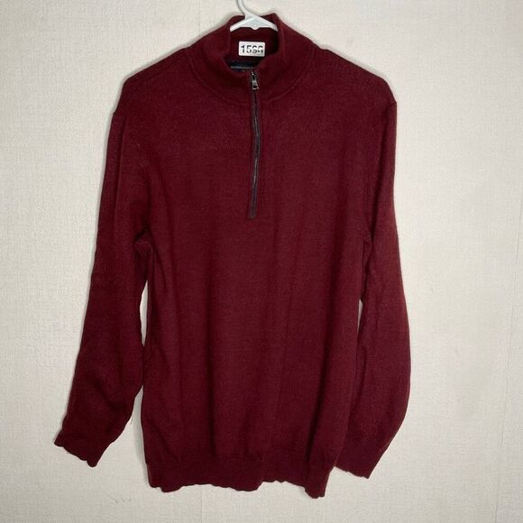 Banana Republic Sweater Mens XL 100% Merino Wool‎ 1/2 Zip Knit Pullover Burgundy - Picture 1 of 8